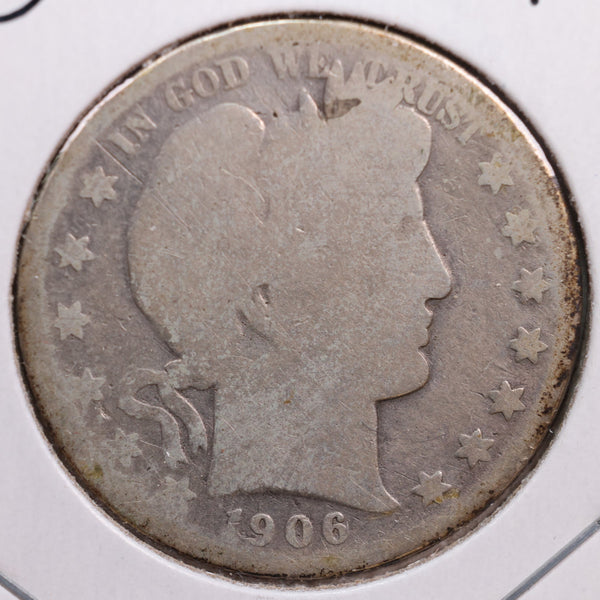 1906-S Barber Half Dollar, Abt Good Circulated Coin, Store #HR0635