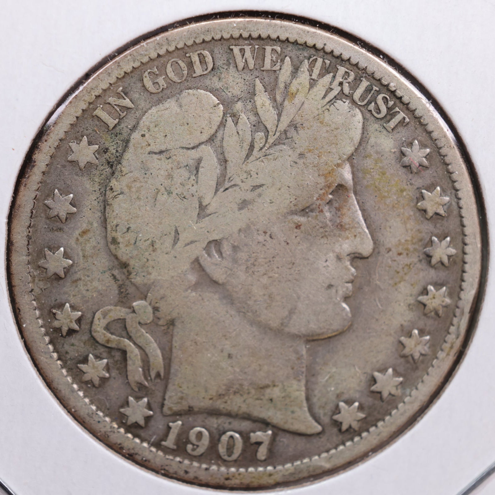 1907 Barber Half Dollar, Very Good+ Circulated Coin, Store #HR0633