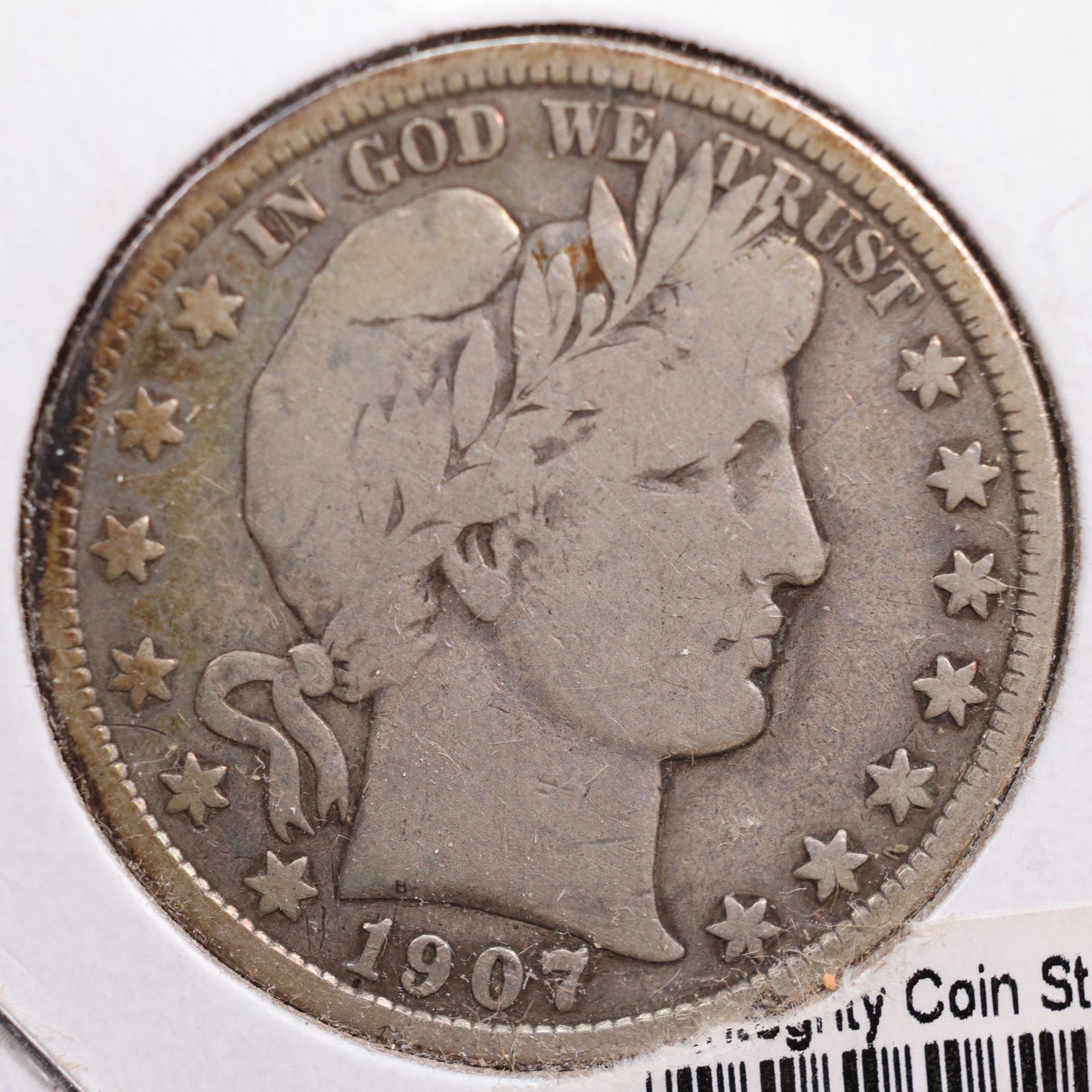 1907 Barber Half Dollar, Very Good+ Circulated Coin, Store #HR0632
