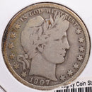 1907 Barber Half Dollar, Very Good+ Circulated Coin, Store