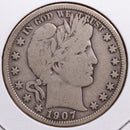 1907-D Barber Half Dollar, Very Good+ Circulated Coin, Store