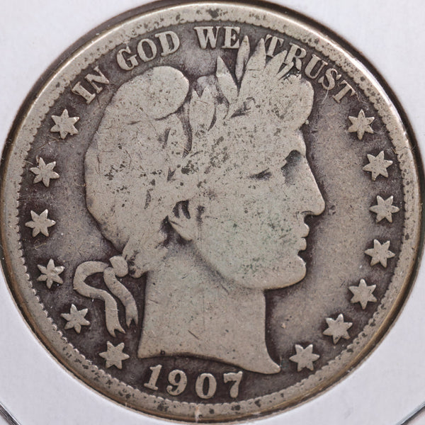 1907-O Barber Half Dollar, Good+ Circulated Coin, Store #HR0627