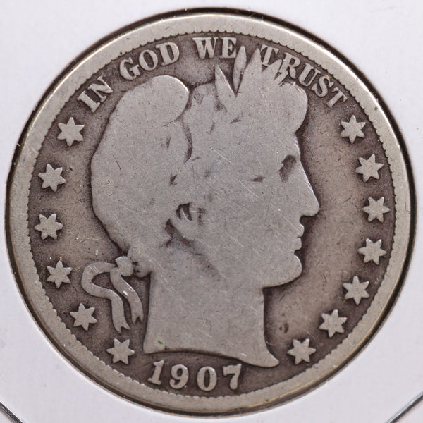 1907-O Barber Half Dollar, Good Circulated Coin, Store #HR0626