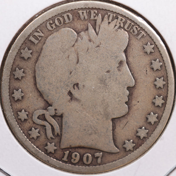 1907-S Barber Half Dollar, Good Circulated Coin, Store #HR0624