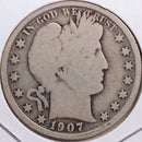 1907-S Barber Half Dollar, Good Circulated Coin, Store