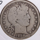 1908 Barber Half Dollar, Good Circulated Coin, Store