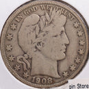 1908-D Barber Half Dollar, Very Good+ Circulated Coin, Store