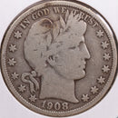 1908-O Barber Half Dollar, Good Circulated Coin, Store