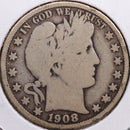 1908-O Barber Half Dollar, Good Circulated Coin, Store