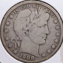 1908-S Barber Half Dollar, Very Good Circulated Coin, Store