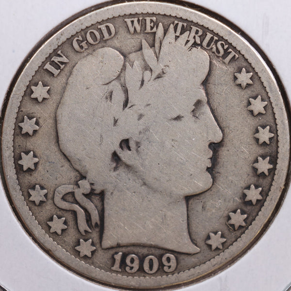 1909 Barber Half Dollar, Good Circulated Coin, Store #HR0603