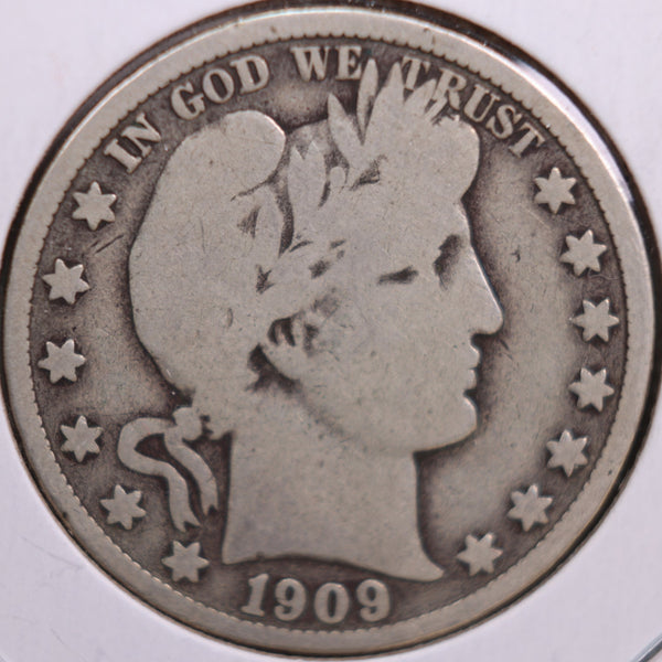 1909 Barber Half Dollar, Good Circulated Coin, Store #HR0602