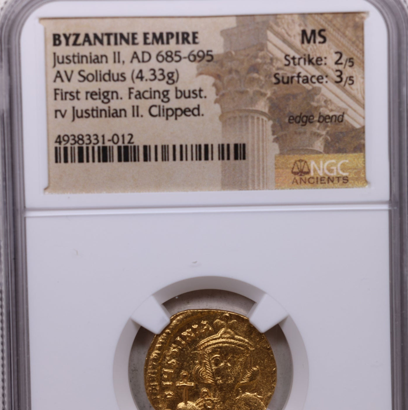 AD 685-695, Byzantine Empire, Justin II, Ancient Coin, NGC Ch MS, Store# AT0033.