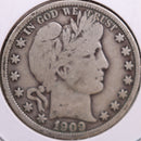 1909 Barber Half Dollar, Fine Circulated Coin, Store