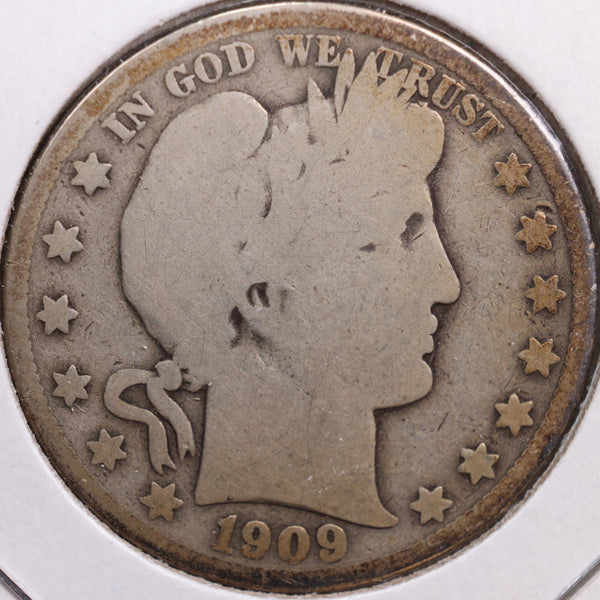 1909 Barber Half Dollar, Good Circulated Coin, Store #HR0597