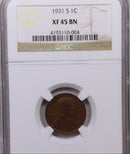 1931-S Lincoln Wheat Cents, NGC Certified XF-45, Store Sale