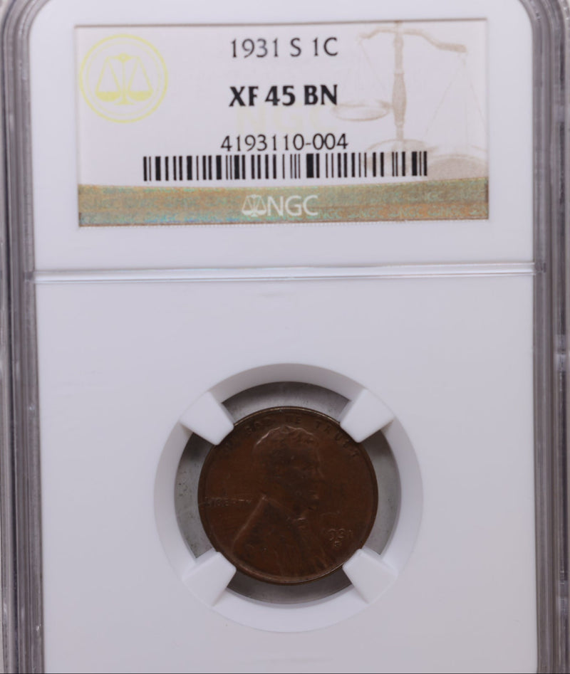 1931-S Lincoln Wheat Cents, NGC Certified XF-45, Store Sale