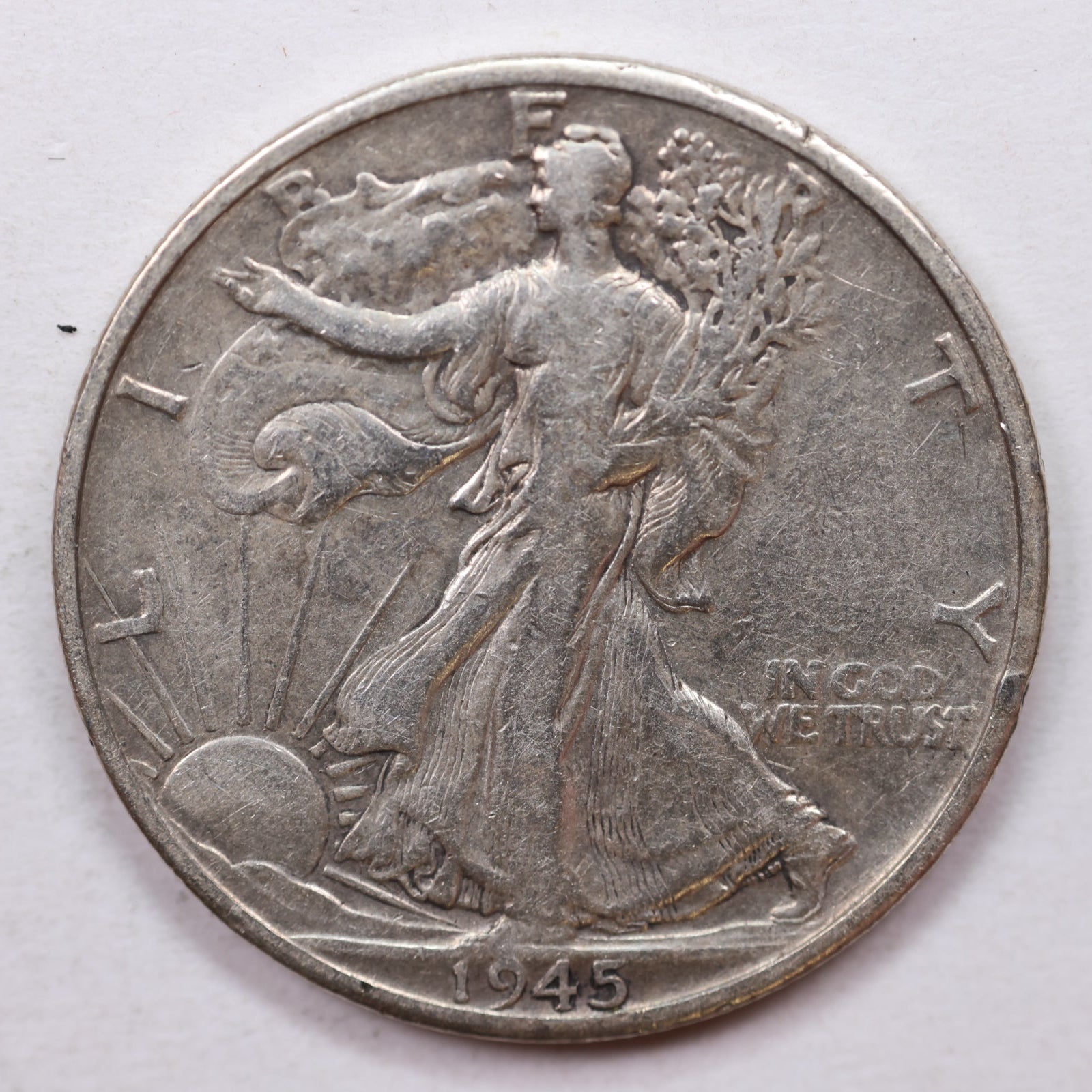 1945-D Walking Liberty Silver Half Dollar, Very Fine Plus Circulated Coin, Store #HR0021.