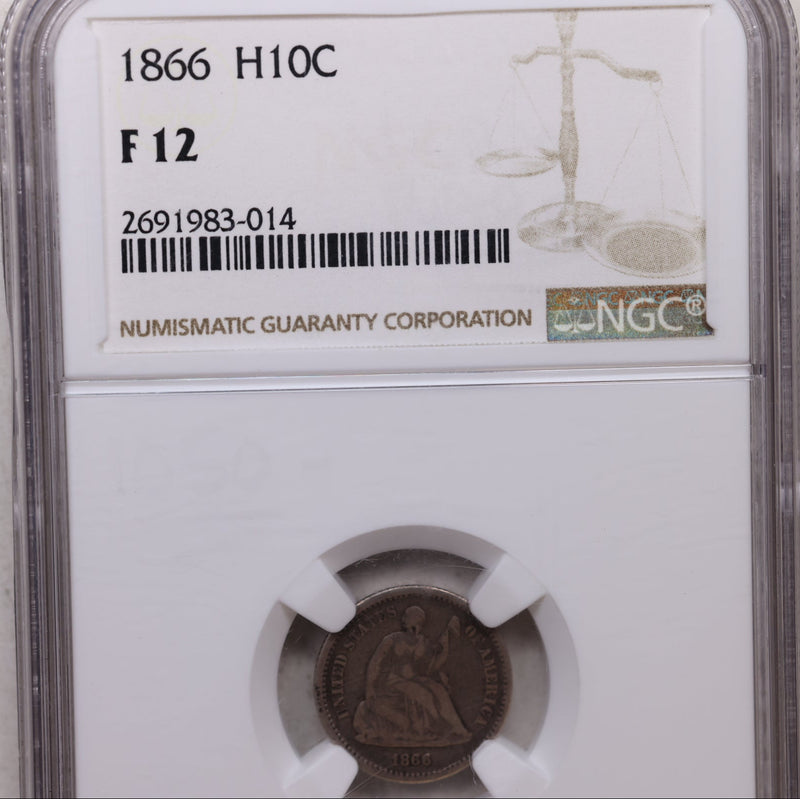 1866 Seated Liberty Half Dime, NGC Graded F-12, Store Sale