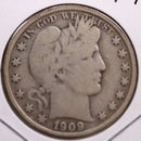 1909-S Barber Half Dollar, Very Good Circulated Coin, Store