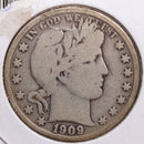 1909-S Barber Half Dollar, Very Good+ Circulated Coin, Store