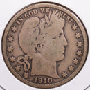 1910 Barber Half Dollar, Very Good Circulated Coin, Store