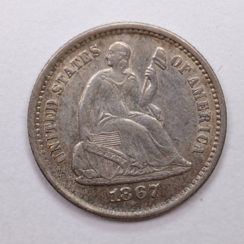 1867-S Seated Liberty Half Dime, About Uncirculated better date, STORE