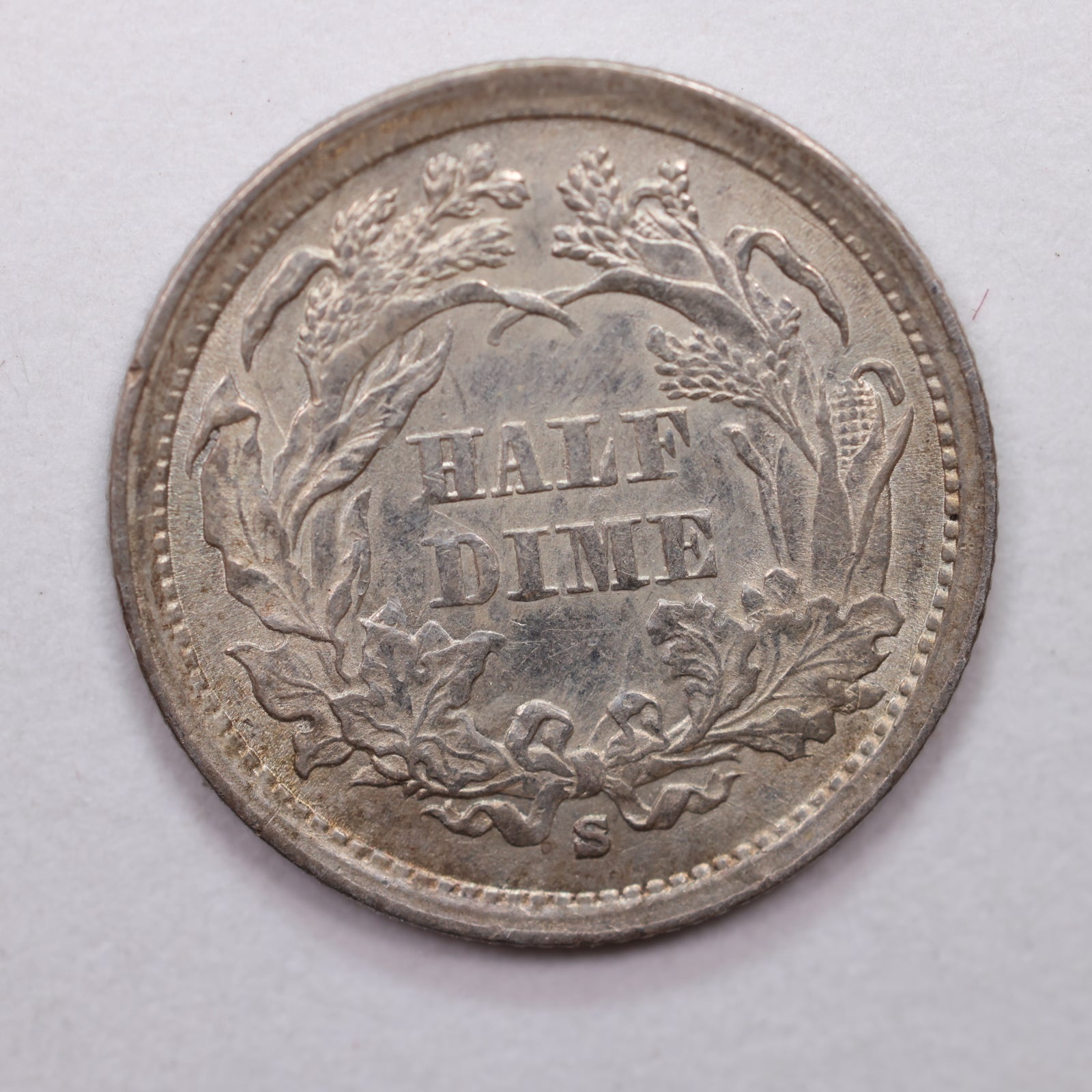 1867-S Seated Liberty Half Dime, About Uncirculated better date, STORE #HE0012.