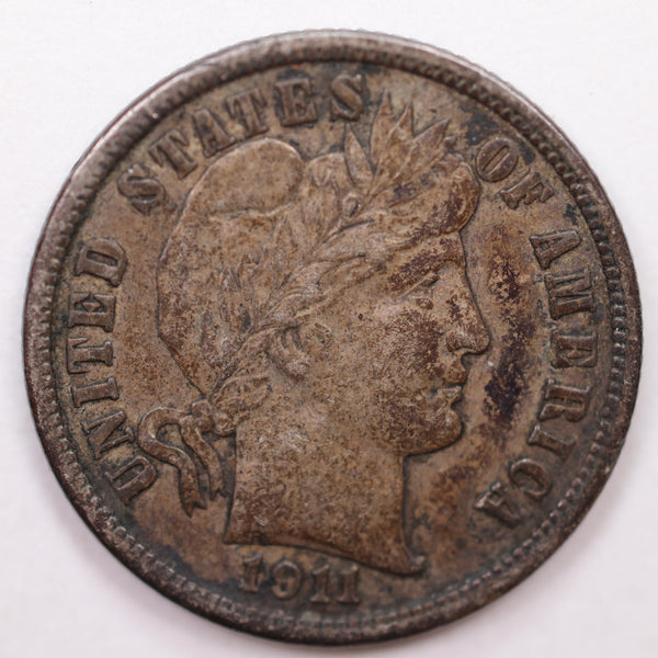 1911 Barber Silver Dime, Extra Fine + Circulated Coin, Store Sale #DE652.