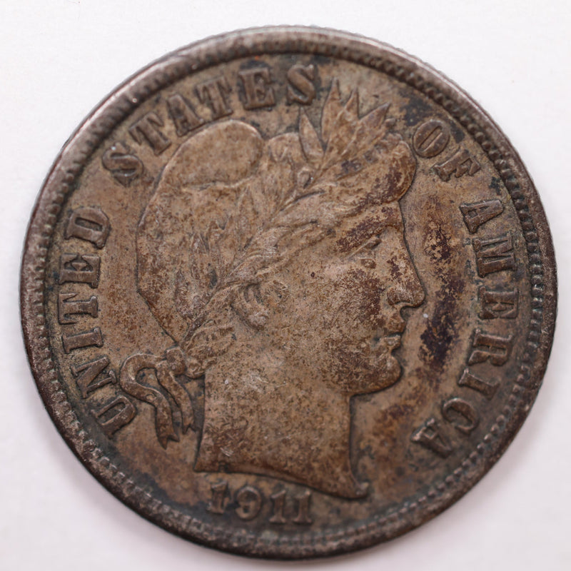 1911 Barber Silver Dime, Extra Fine + Circulated Coin, Store Sale