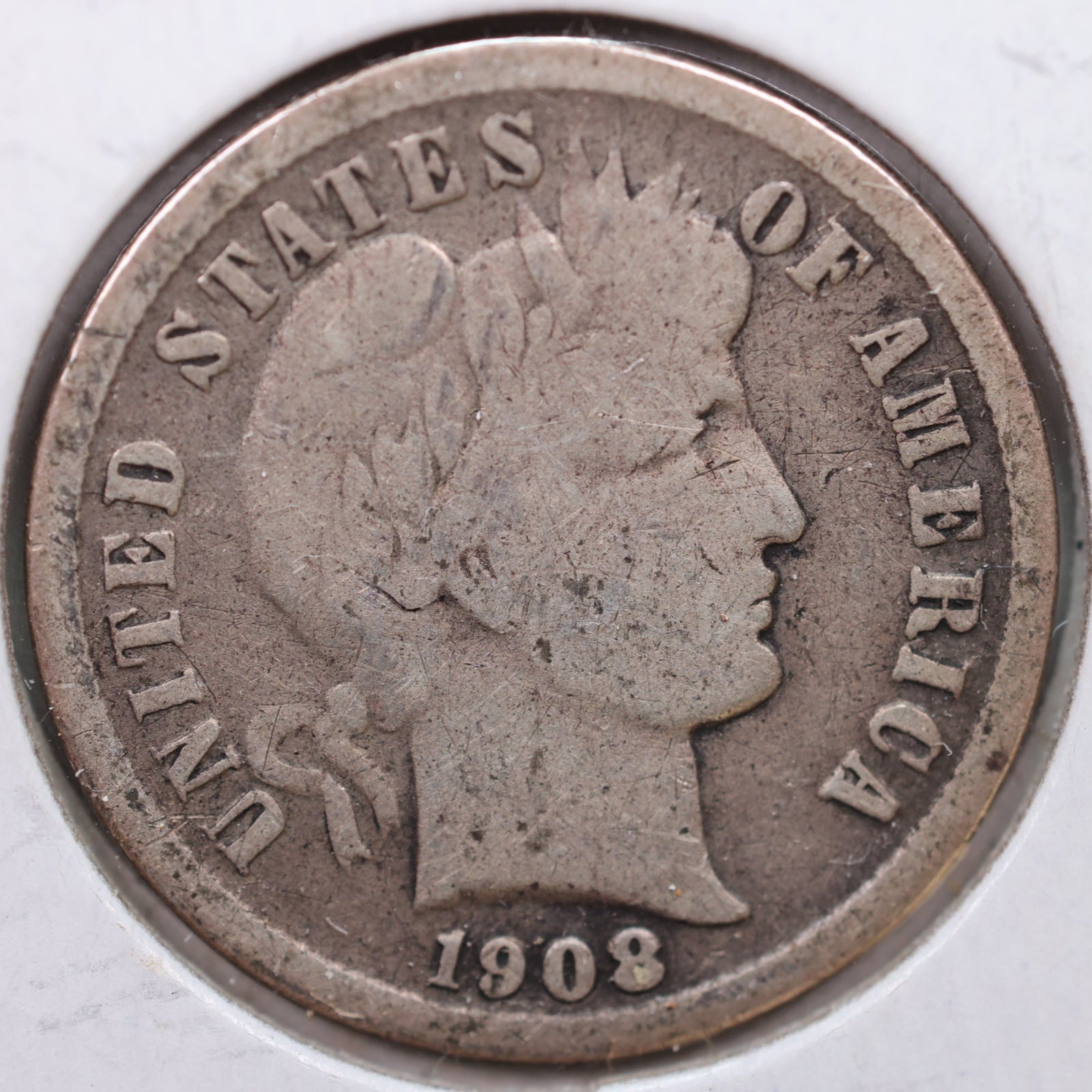 1908-S Barber Silver Dime, Very Good Circulated Coin, Store Sale #DE654.