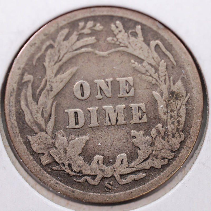 1908-S Barber Silver Dime, Very Good Circulated Coin, Store Sale