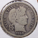 1908-D Barber Silver Dime, Very Good + Circulated Coin, Store Sale