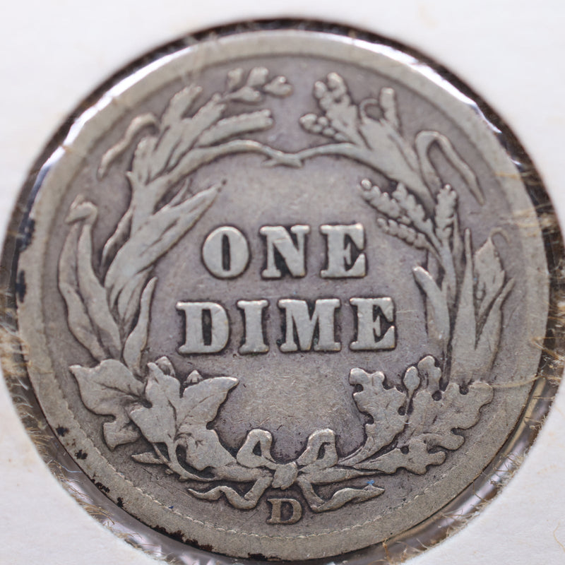 1908-D Barber Silver Dime, Very Good + Circulated Coin, Store Sale