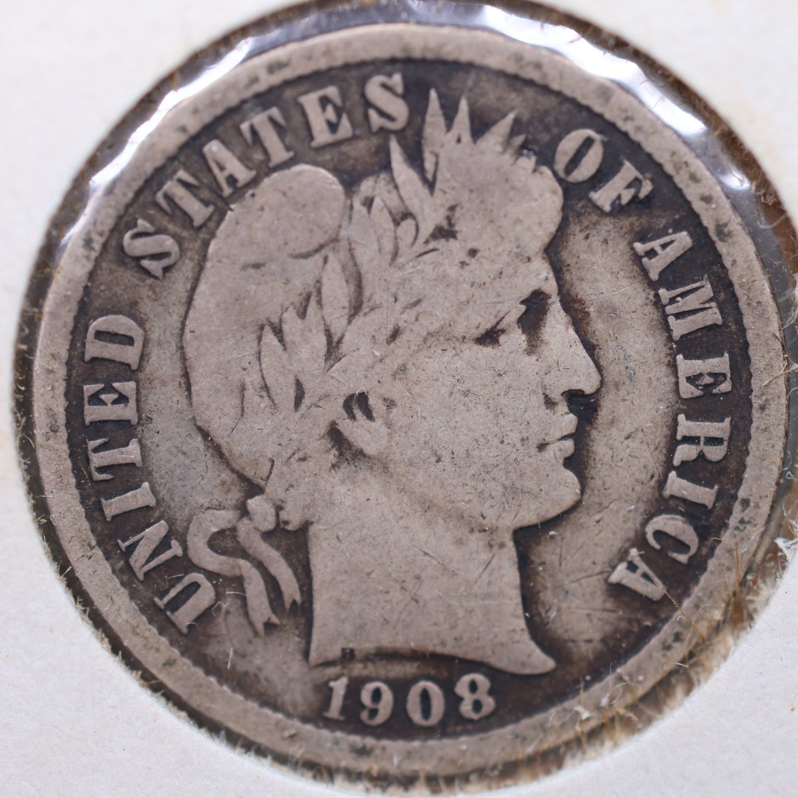 1908 Barber Dime, Very Good+ Circulated Coin, Store #DE657