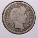 1908-D Barber Silver Dime, Very Good + Circulated Coin, Store Sale