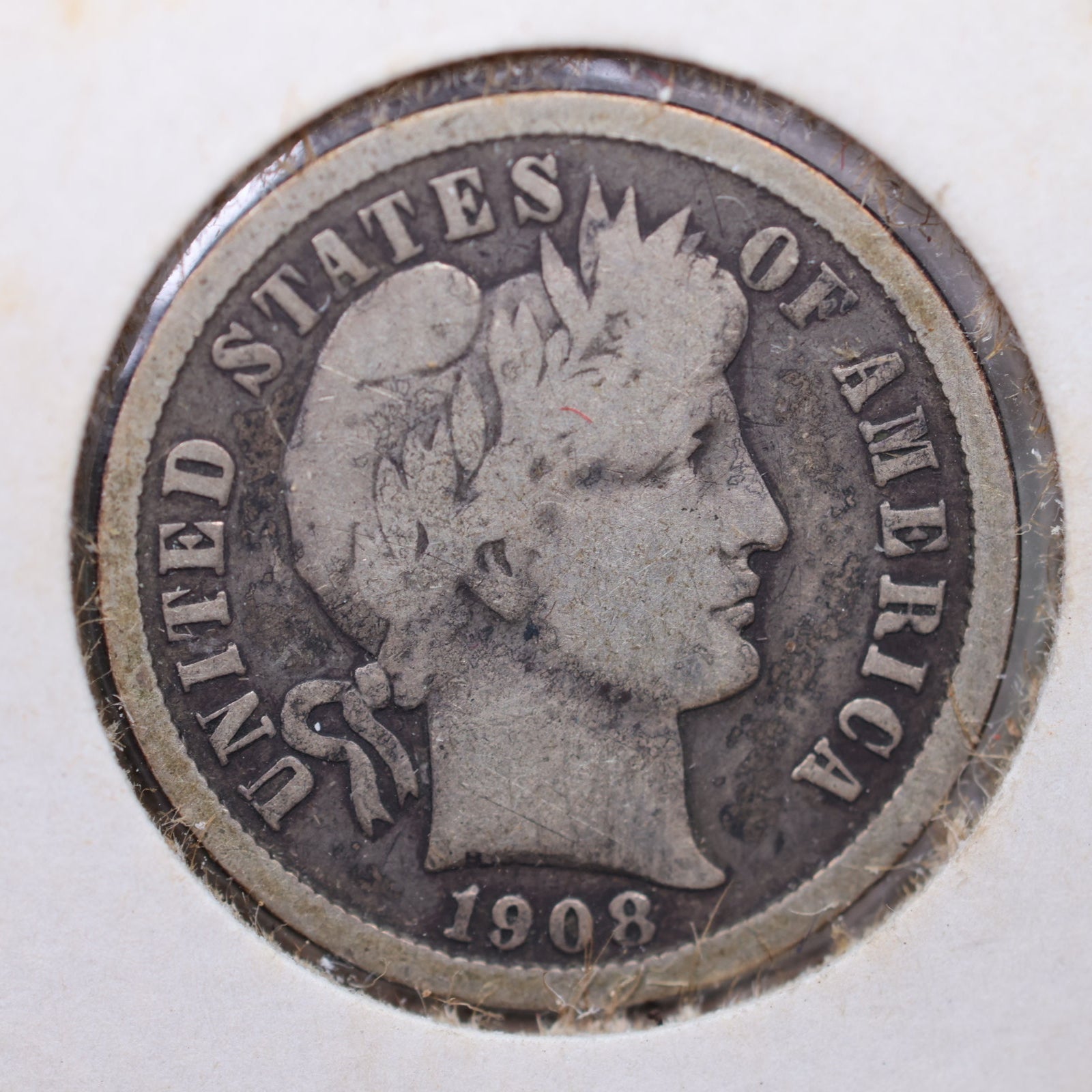 1908 Barber Dime, Very Good+ Circulated Coin, Store #DE657