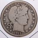 1911 Barber Half Dollar, Very Good Circulated Coin, Store