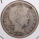 1912 Barber Half Dollar, Good Circulated Coin, Store