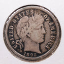 1892 Barber Silver Dime, Fine, Circulated Coin, Store Sale