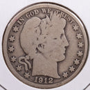 1912 Barber Half Dollar, Very Good Circulated Coin, Store