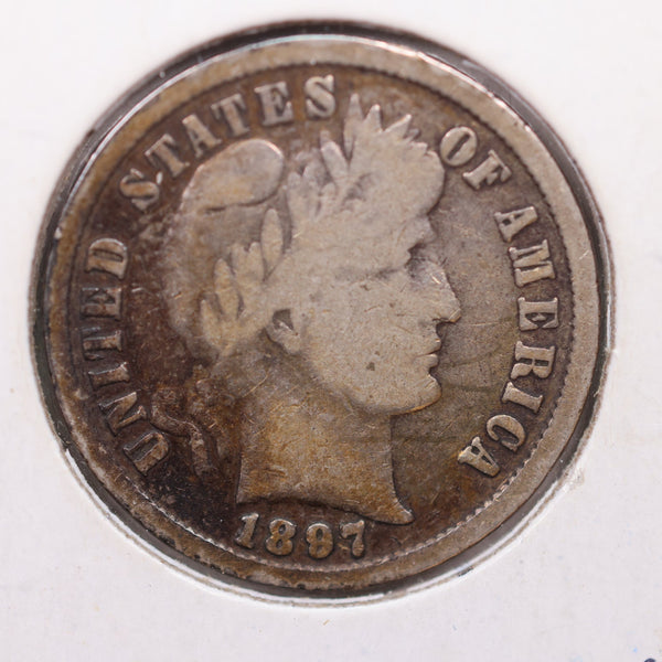 1897 Barber Silver Dime, Very Good, Circulated Coin, Store Sale #DE665.