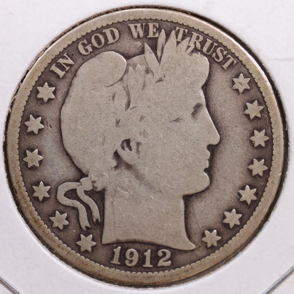 1912-S Barber Half Dollar, Good Circulated Coin, Store #HR0562