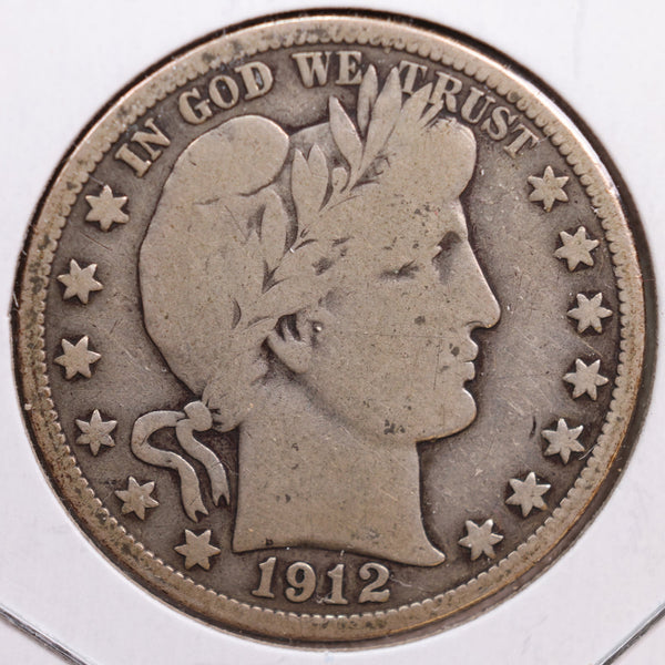 1912-S Barber Half Dollar, Very Good Circulated Coin, Store #HR0561