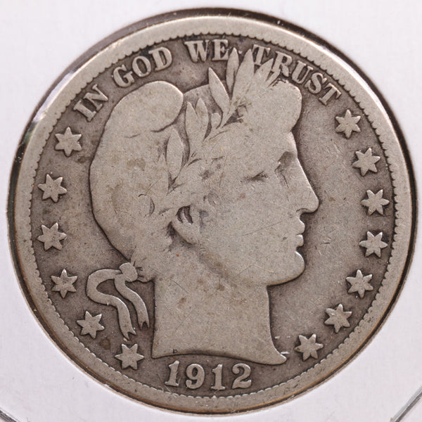 1912-S Barber Half Dollar, Very Good Circulated Coin, Store #HR0560