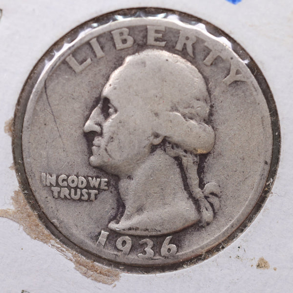 1936 Washington Silver Quarter, Double Die Obverse circulated Coin, Store Sale #QR798.