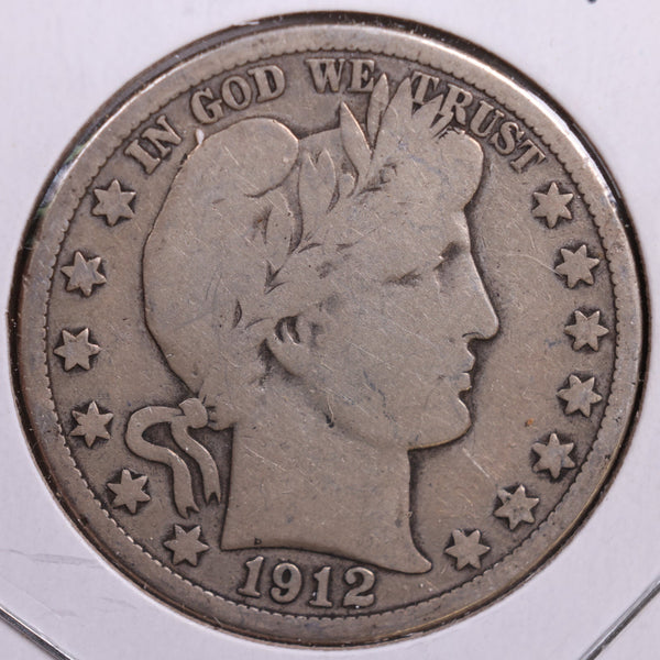 1912-S Barber Half Dollar, Very Good Circulated Coin, Store #HR0555