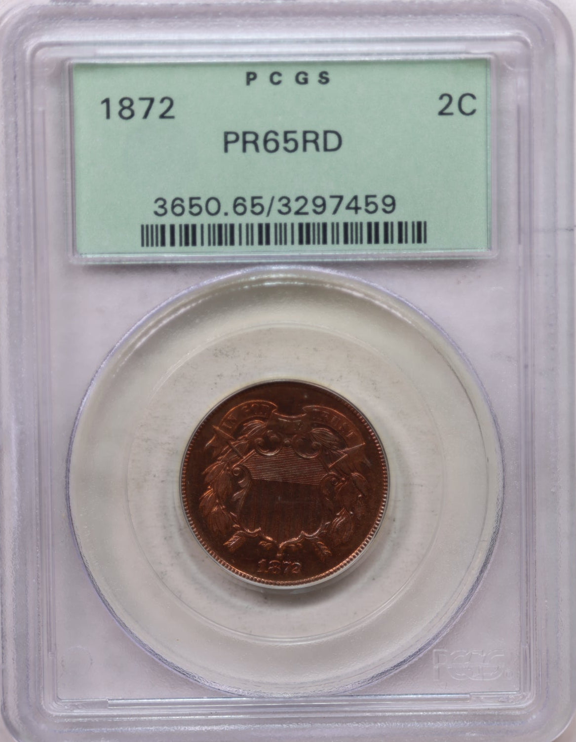 1872 Two Cent Piece, PCGS Proof-65 RED, Nice Eye Appeal. Store #G2C002