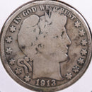 1913 Barber Half Dollar, Very Good Circulated Coin, Store
