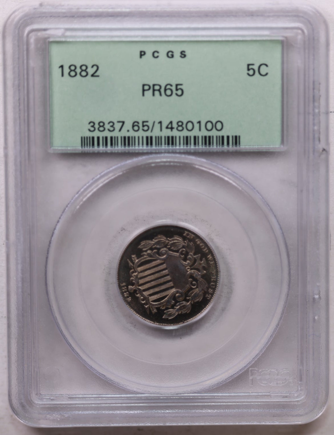 1882 Shield Nickel, Choice Proof Strike, PCGS PR65, Store #GNL001